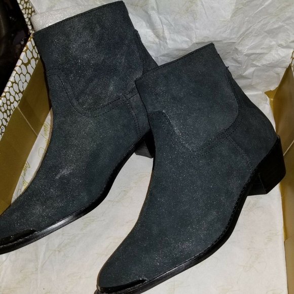Allen Schwartz Persiphone Leather Metallic Boots 8 - Picture 3 of 7